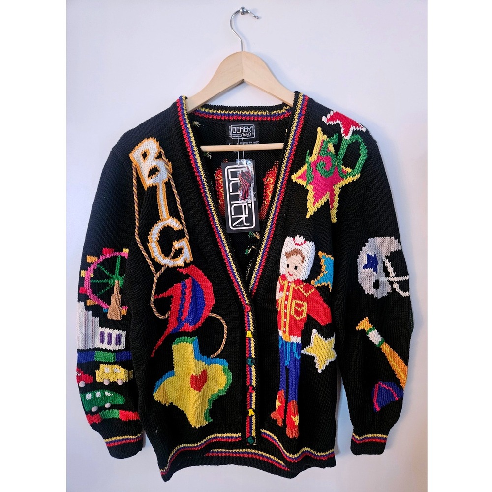 Berek Dallas Texas Hand Knit Cardigan Sweater Vintage 1992 Marta D Pima Cotton S